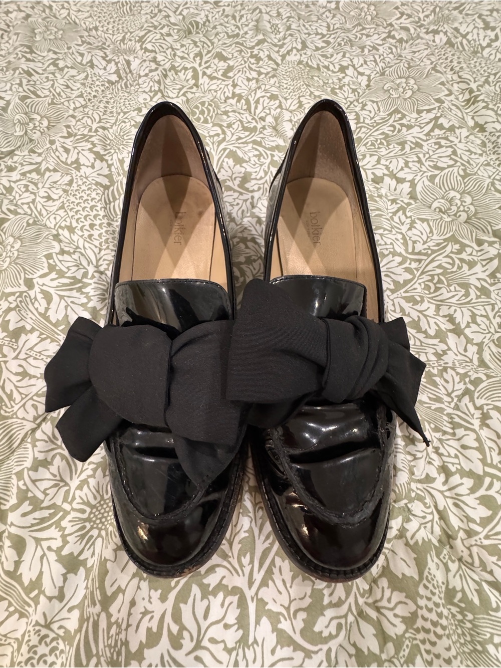 Botkier Black Patent Leather Loafers with Bow